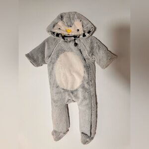 Minoti Baby unisex gray penguin Fuzzy Snowsuit Size 3-6 Months